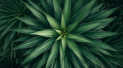 Fototapeta premium Radial pattern of layered green leaves. 
