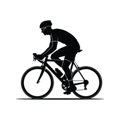 Male cyclist silhouette on road bike vector. professional biker athlete riding bicycle. isolated on white background, Vector