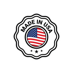 Classic black and white seal badge featuring the American flag and “Made in USA” text. Perfect for product labeling, branding, and packaging design. Transparent background.