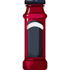 Red Glass Bottle With Dark Label And Black Cap Isolated On White Background Object Representation Of Sauce Or Condiment