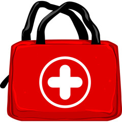 Red First Aid Kit Bag With White Cross Symbol For Medical Emergency Preparedness And Healthcare Supplies On A Transparent Background