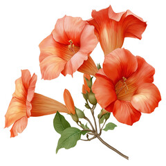 Watercolor Chinese trumpet creeper, isolated on a white background, clear edges, botanical clipart style.