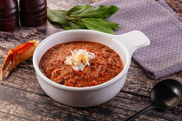 Tomato gazpacho soup with crab