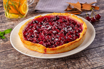 Tasty homemade pie with cherry