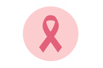 Pink ribbon in a light pink circle, symbolizing breast cancer awareness, support, and hope for women's health. Transparent background
