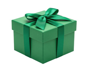 Obraz premium A festive green gift box with a satin ribbon and bow perfect for any occasion isolated on transparent background