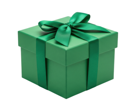 A festive green gift box with a satin ribbon and bow perfect for any occasion isolated on transparent background