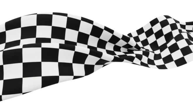 Waving checkered racing flag with a dynamic ripple effect isolated on transparent background