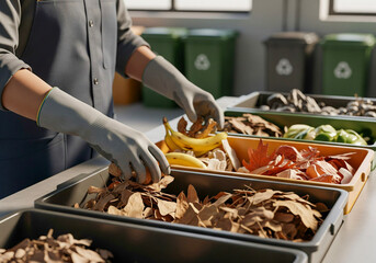 a man holding a tray of vegetables and fruit compost for plantation