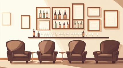 Empty wine bar interior, calm atmosphere, comfortable seating.  Possible use stock photo for restaurant design, interior design