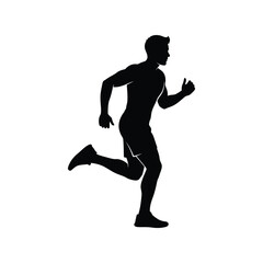 Dynamic running man silhouette vector icon. male athlete jogging, exercise, fitness design element isolated on white background, Vector