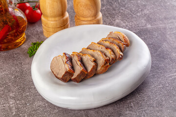 Sliced roasted duck breast fillet