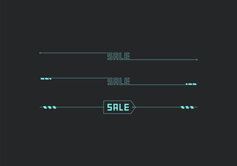 Set futuristic cyberpunk style neon blue color sale banner for discount event