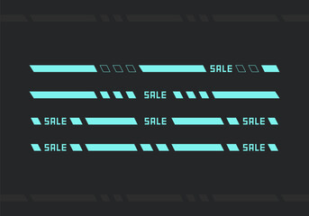 Set Sale warning stripe line futuristic digital cyberpunk in neon blue color style