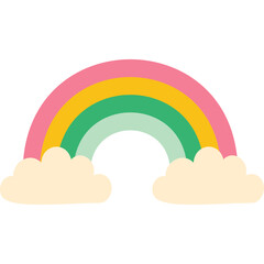 Pastel Rainbow Arch With Fluffy Clouds On Transparent Background