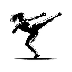 Silhouette of Woman Doing a Kickboxing Exercise