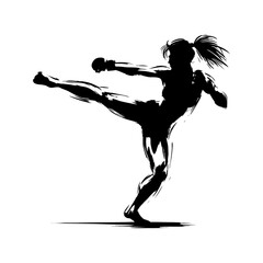 Silhouette of Female Martial Artist Kicking