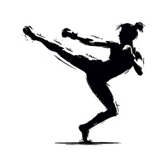 Silhouette of a Woman Performing a Martial Arts Kick