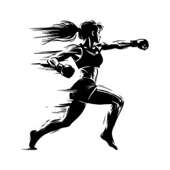 Dynamic Boxer in Action, Black and White Vector