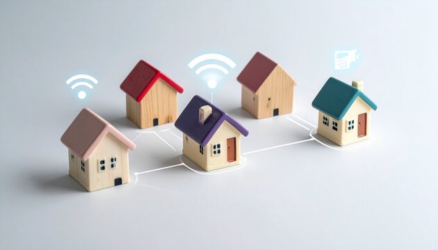 Smart home tech across five symbolic houses.