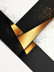 Geometric Gold Abstract Design: A visually striking abstract composition featuring intricate interplay of golden and black elements, punctuated with subtle artistic spray.