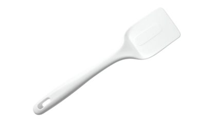 White spatula with long handle on a black background