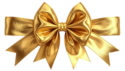 Shiny, luxurious gold bow, centered, on a black background