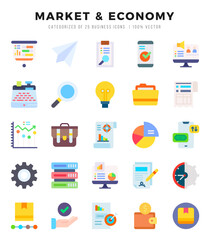 Market & Economy icons set. Collection of simple Flat web icons.