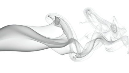 Wispy white smoke swirls elegantly across a solid black background