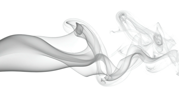 Wispy white smoke swirls elegantly across a solid black background