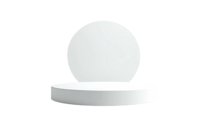 Minimalist white stage with round backdrop on black