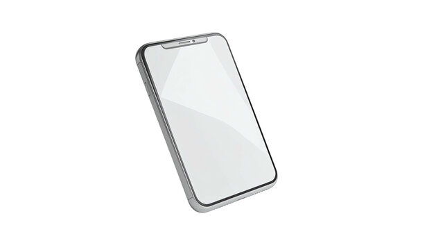 Smartphone angled, blank screen, gray outline on black background