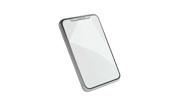 Smartphone angled, blank screen, gray outline on black background