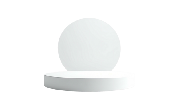 Minimalist white stage with round backdrop on black
