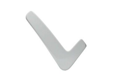 Gray check mark, angled, with glossy smooth surface