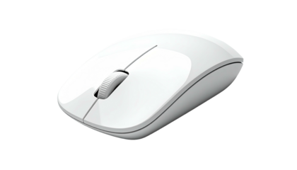 White computer mouse with a scroll wheel on a black backdrop