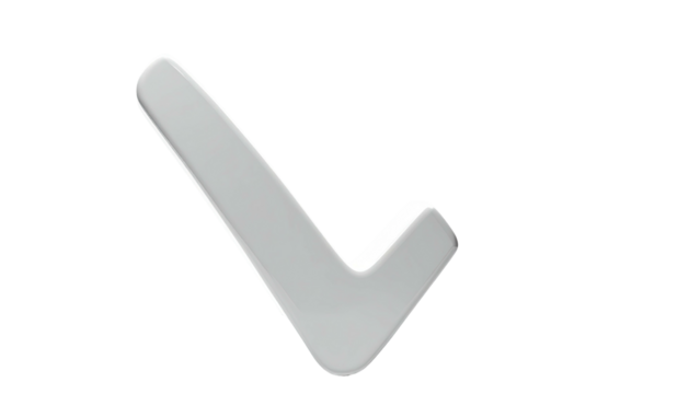 Gray check mark, angled, with glossy smooth surface