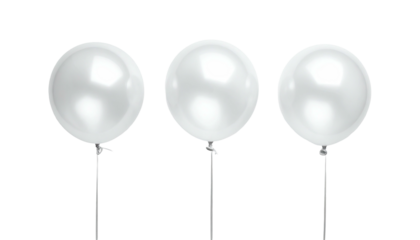 Three luminous white balloons float against a black backdrop