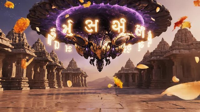 Ancient Hindu Aliens A Vimana UFO over an Ancient Temple - Conspiracy Theory Visuals