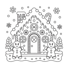 Christmas gingerbread home decorated with sweets and candy canes