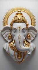 Fototapeta premium Elegant white and gold ganesha bust, a divine representation of the hindu deity, isolated on a white background