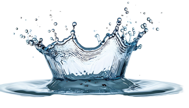 Waterdrop forms crown-like splash, against a dark background