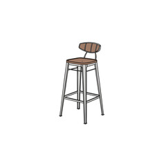 Premium Walnut And Black Steel Mixed Material Bar Stool Icon Set