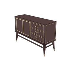Modern Mahogany Low Profile Console Cabinet Dark Finish Line Art Design
