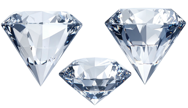 Three brilliant, clear diamonds sparkle on a black background