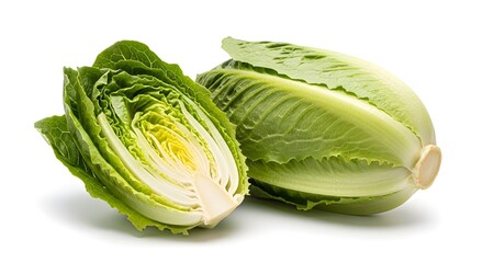 Fototapeta premium Fresh Romaine Lettuce Head and Halved Cross Section Isolated