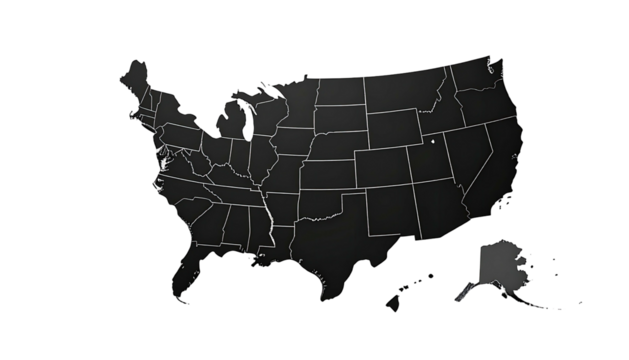 Dark stylized United States map outlined in white on black