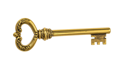 Ornate, golden key isolated on a black background