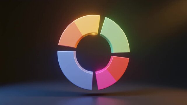 Abstract Colorful Pie Chart Illustration with Neon Lighting on Black Background