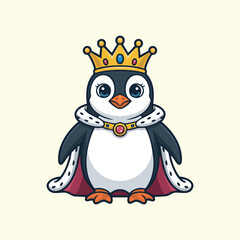 Cute Cartoon Penguin King/Queen with Crown and Robe, Royal Penguin Mascot, Penguin in Coronation Robes, Emperor Penguin King Character, penguin, illustration, vector
